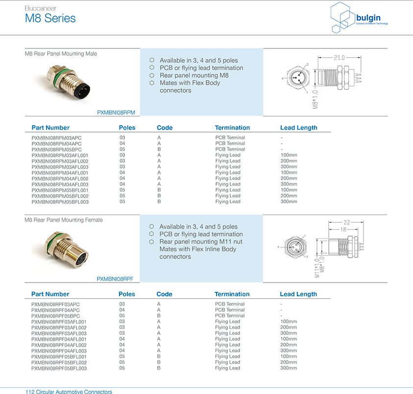 M8 P型公头塑胶成型式圆形连接器选型 M8 P型公头塑胶成型式圆形连接器选型