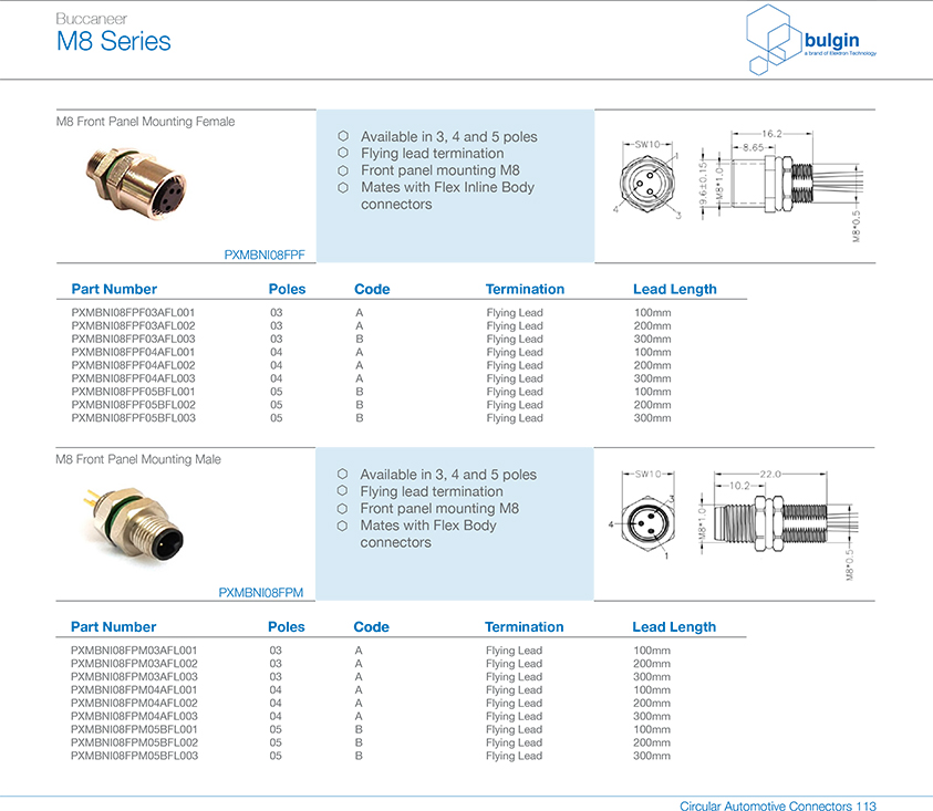 M8 P型母头前锁面板焊线式圆形连接器选型 M8 P型母头前锁面板焊线式圆形连接器选型