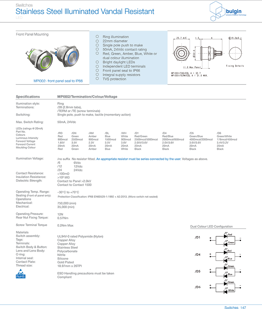 MPI002前面板密封防破坏开关选型 MPI002前面板密封防破坏开关选型
