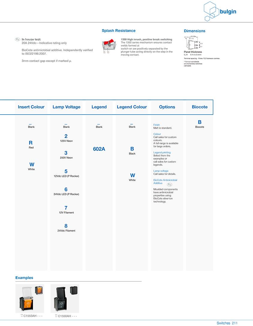 1550标准和1350高电涌开关功能表 1550标准和1350高电涌开关功能表