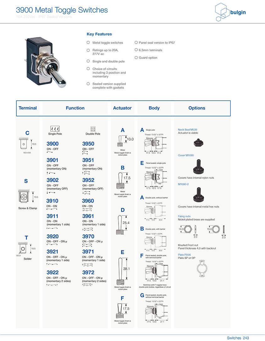 3900金属摇杆开关系列选型 3900金属摇杆开关系列选型