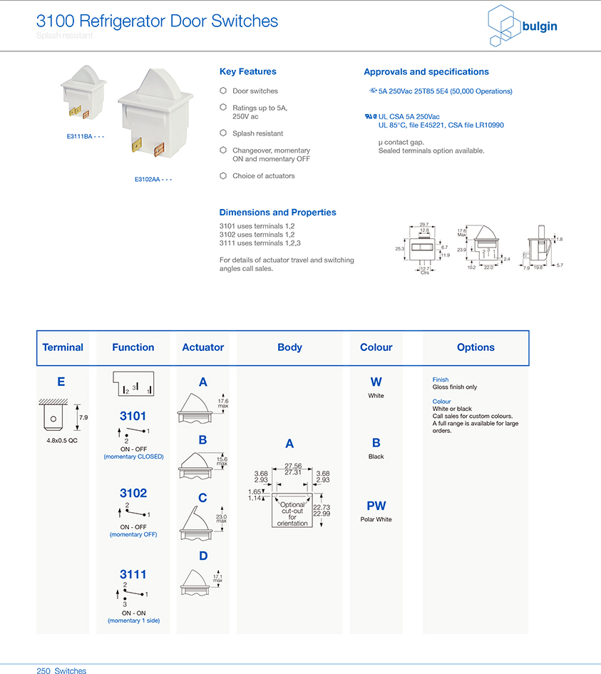 冰箱门开关3100系列选型 冰箱门开关3100系列选型