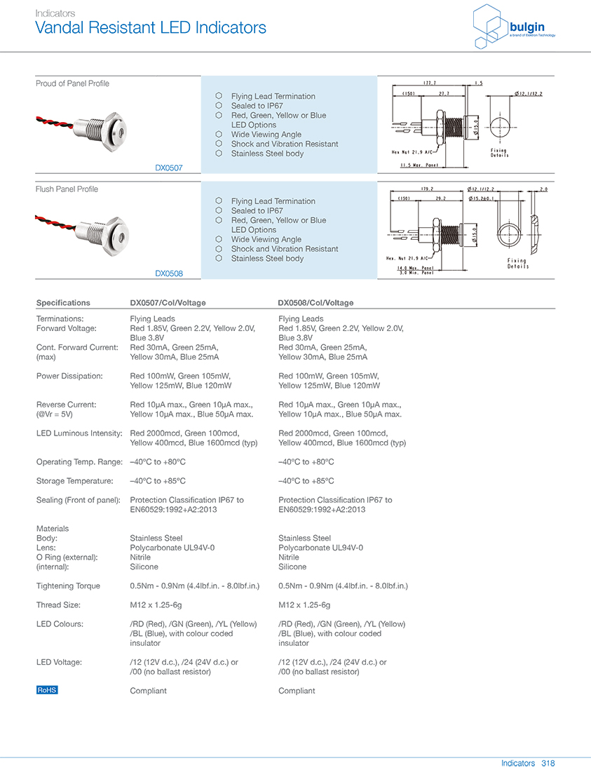 DX0507不锈钢防破坏 LED 指示灯选型 DX0507不锈钢防破坏 LED 指示灯选型