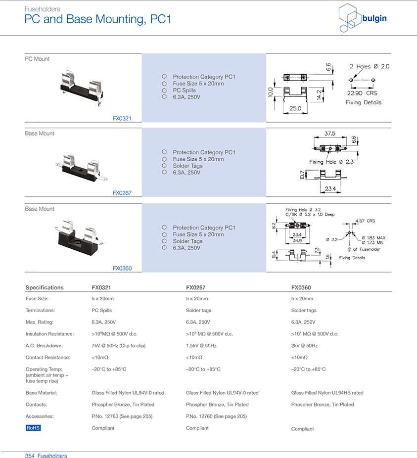 PCB 安装FX0321保险丝座型号 PCB 安装FX0321保险丝座型号