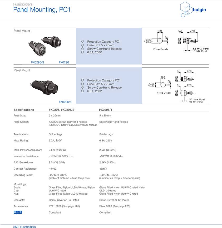 FX0296S防护类别保险丝座选型 FX0296S防护类别保险丝座选型