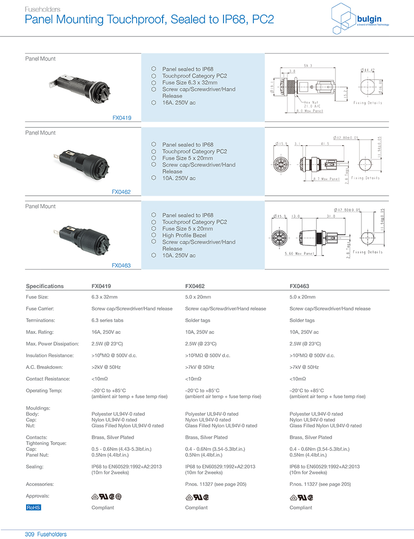 FX0417 后备式IP68保险丝座选型 FX0417 后备式IP68保险丝座选型