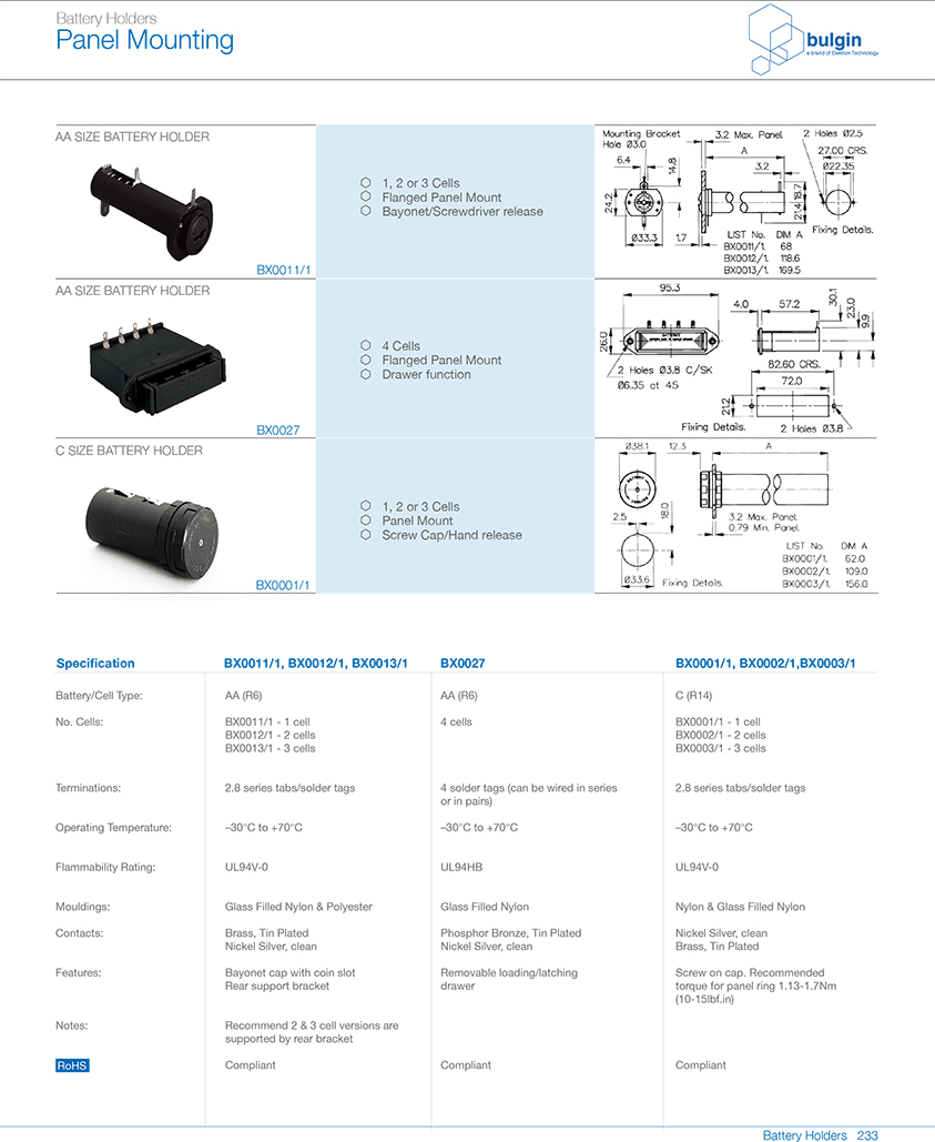 AA法兰面板安装电池座选型 AA法兰面板安装电池座选型