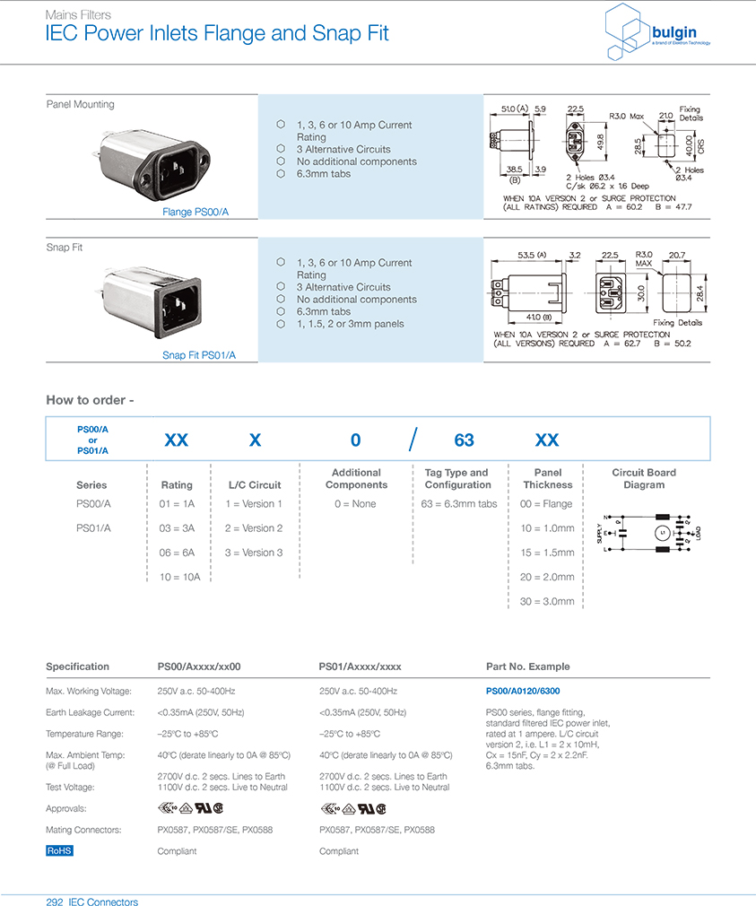 PS01-A带滤波器的 IEC 电源接入口选型 PS01-A带滤波器的 IEC 电源接入口选型