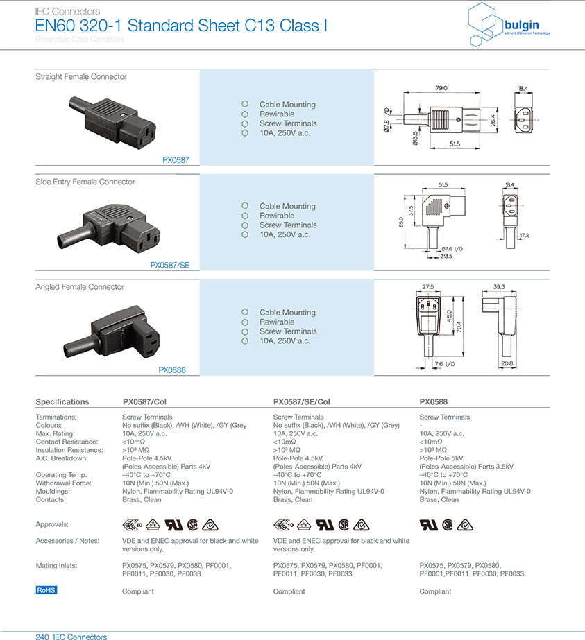 内螺纹IEC连接器PX0587选型 内螺纹IEC连接器PX0587选型