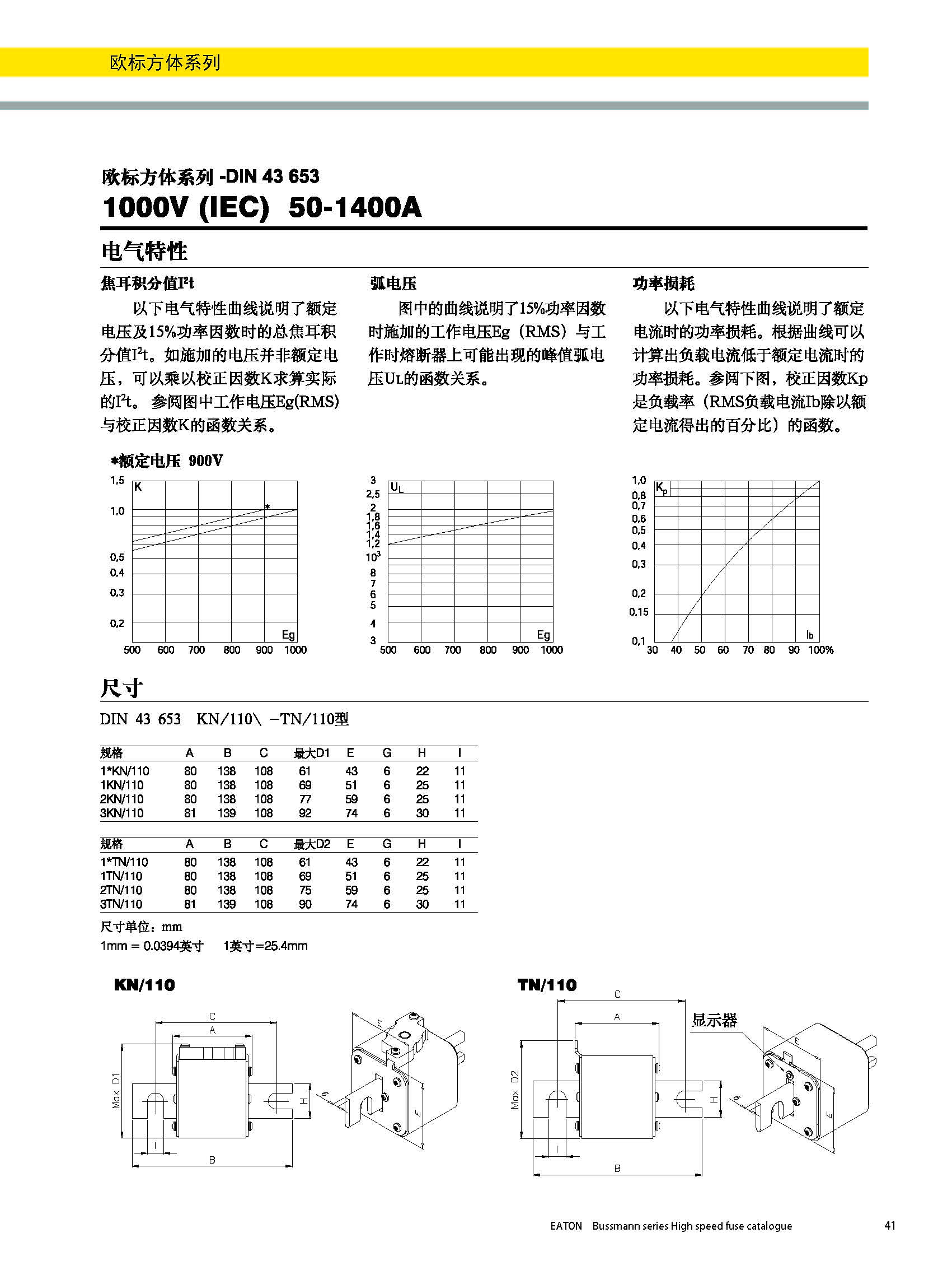 欧标方体DIN43653 1000V 50-1400A产品电气特性,尺寸图 欧标方体DIN43653 1000V 50-1400A产品电气特性,尺寸图