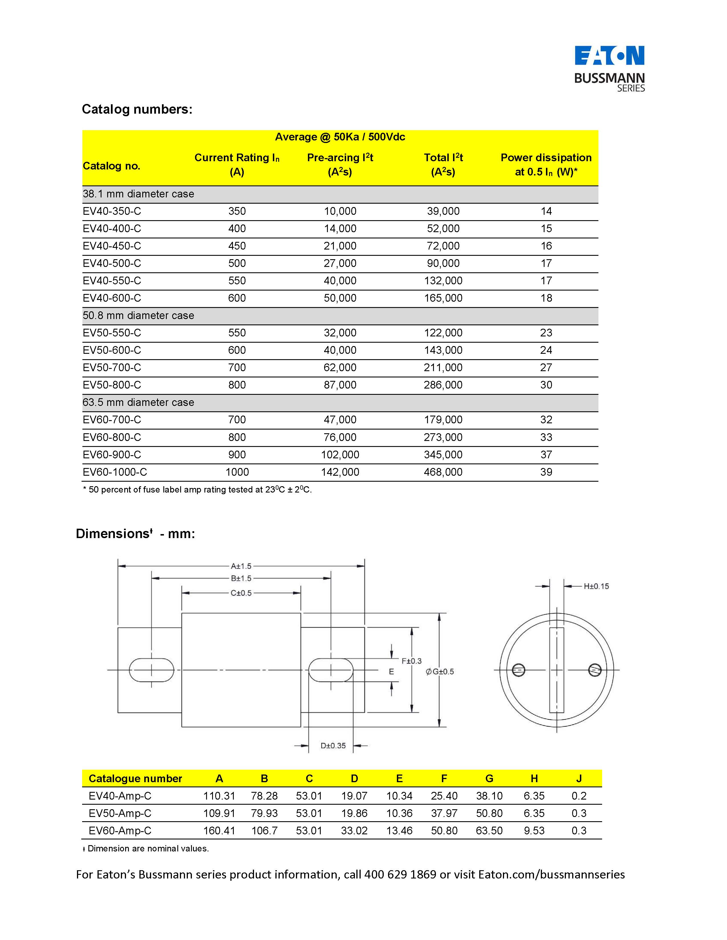 EV40 500VDC电动汽车熔断器 型号 尺寸 EV40 500VDC电动汽车熔断器 型号 尺寸