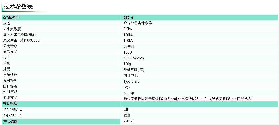 LSC-A雷击计数器技术参数 LSC-A雷击计数器技术参数