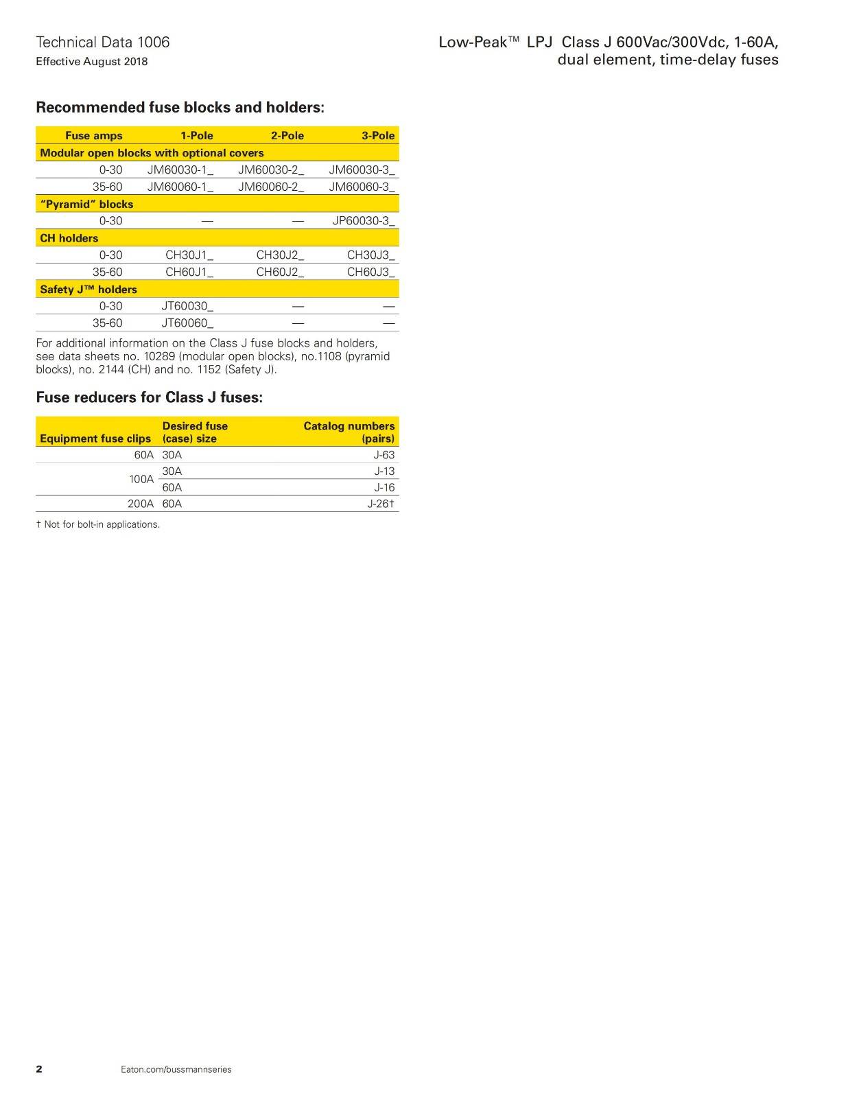 LPJ系列美标熔断器参数 LPJ系列美标熔断器参数